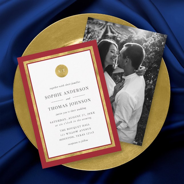 Invitation Ajouter une photo couleur personnalisée Monogramme (Créateur téléchargé)