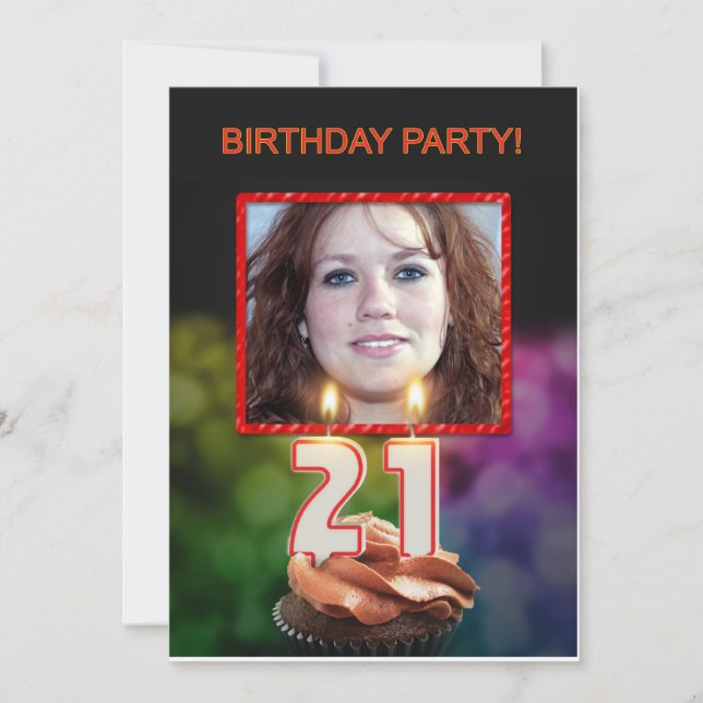 Invitation Ajouter une photo, fête du 21e anniversaire Invita (Devant)