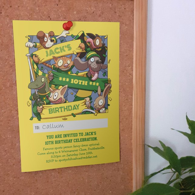 Invitation Ajouter Votre Nom Anniversaire Animaux Fans Jaune  (Créateur téléchargé)