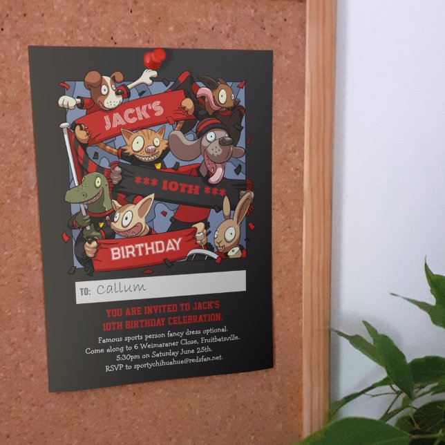 Invitation Ajouter Votre Nom Anniversaire Animaux Fans Noir & (Créateur téléchargé)