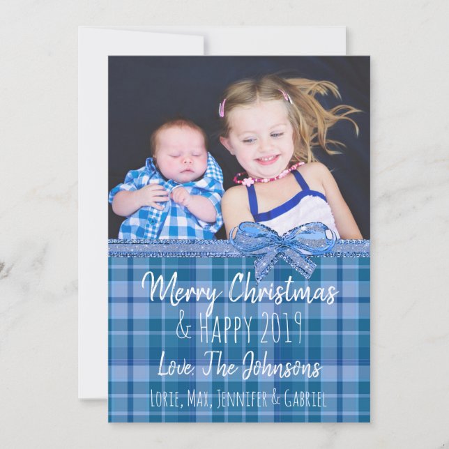 Invitation Ajouter votre photo Blue Plaid Christmas (Devant)