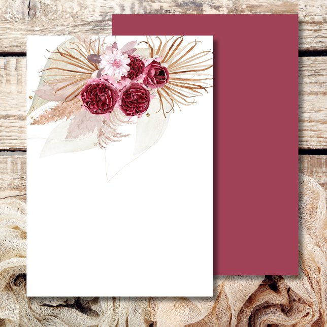 Invitation Ajoutez votre propre herbe de Pampas bordeaux Boho (Créateur téléchargé)