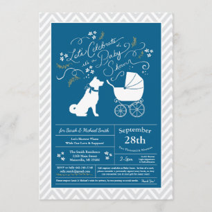 Invitation Akita Chien Baby shower Garçon bleu
