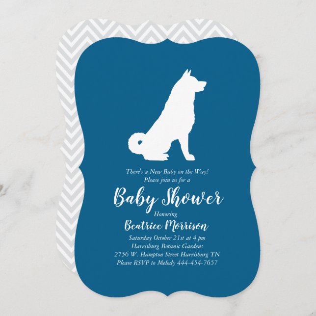 Invitation Akita Chien Baby shower Garçon bleu (Devant / Derrière)