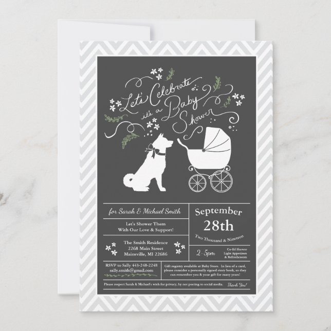 Invitation Akita Dog Baby shower genre neutre (Devant)