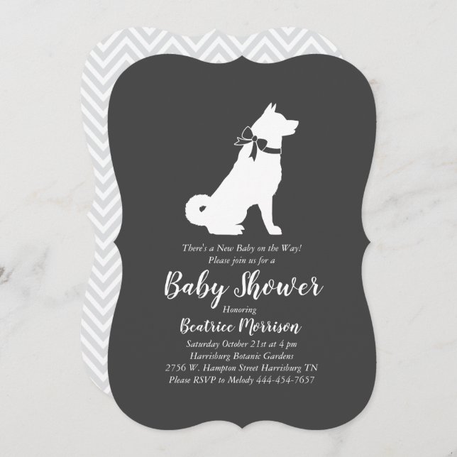 Invitation Akita Dog Baby shower genre neutre (Devant / Derrière)