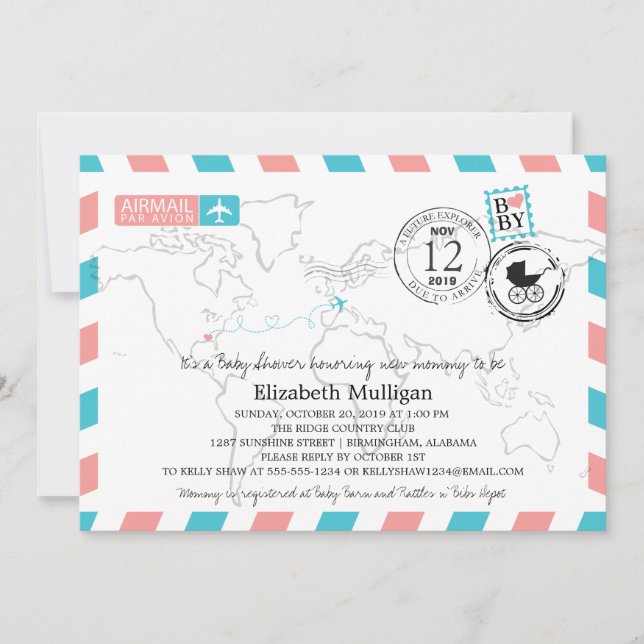 Invitation Alabama en Europe Airmail | Baby shower (Devant)