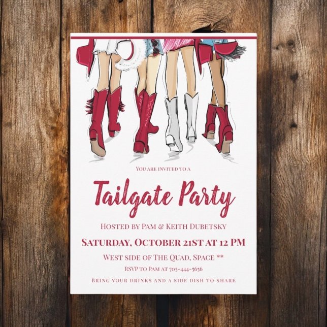 Invitation Alabama Ladies Cowboy Boots Crimson Tailgate Party (Créateur téléchargé)