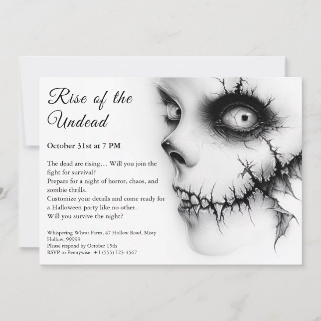 Invitation Alerte de fête Halloween Apocalypse des zombies no (Devant)