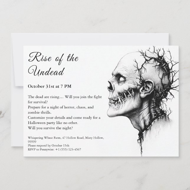 Invitation Alerte de fête Halloween Apocalypse des zombies no (Devant)