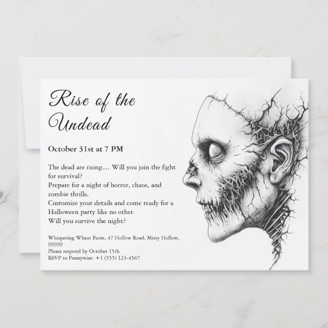 Invitation Alerte de fête Halloween Apocalypse des zombies no (Devant)