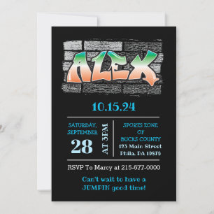 Invitation ALEX Votre nom Graffiti Brick Wall Paint Splatter