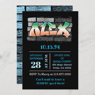 Invitation ALEX Votre nom Graffiti Brick Wall Paint Splatter