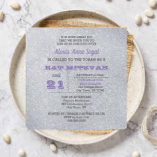 Invitation Alexandrite et Silver Parties scintillant Bat mitz