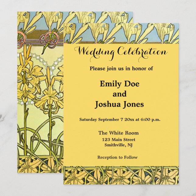 Invitation Alfonse Mucha Art Nouveau Lily motif floral (Devant / Derrière)