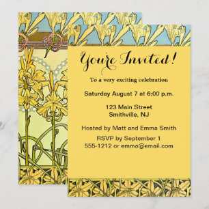 Invitation Alfonse Mucha Art Nouveau Lily motif floral