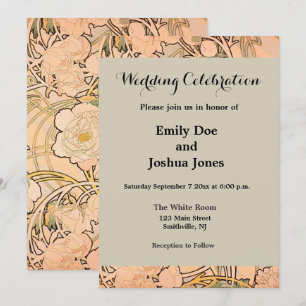 Invitation Alfonse Mucha Art Nouveau Peonies