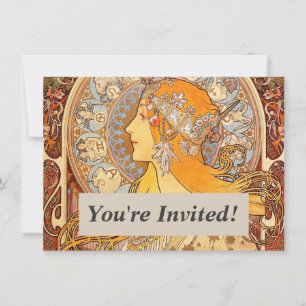 Invitation Alfonse Mucha Zodiac Art nouveau femme