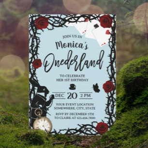 Invitation Alice à Onederland Blue Cute Girl 1er anniversaire