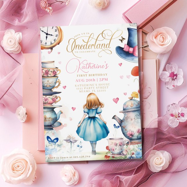 Invitation Alice à Onederland Tea Party d'anniversaire  (Créateur téléchargé)