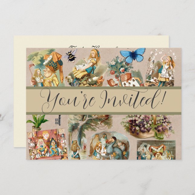 Invitation Alice à Wonderland Cheshire Cat Characters (Devant / Derrière)