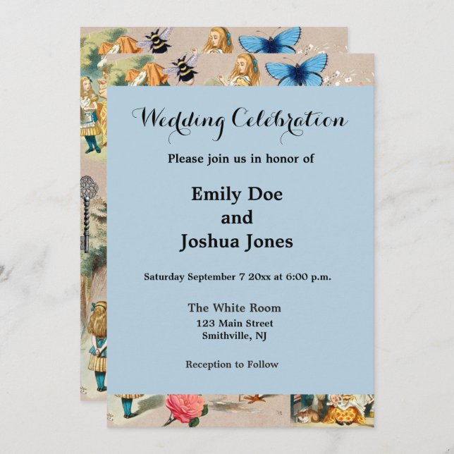 Invitation Alice à Wonderland Cheshire Cat Characters (Devant / Derrière)