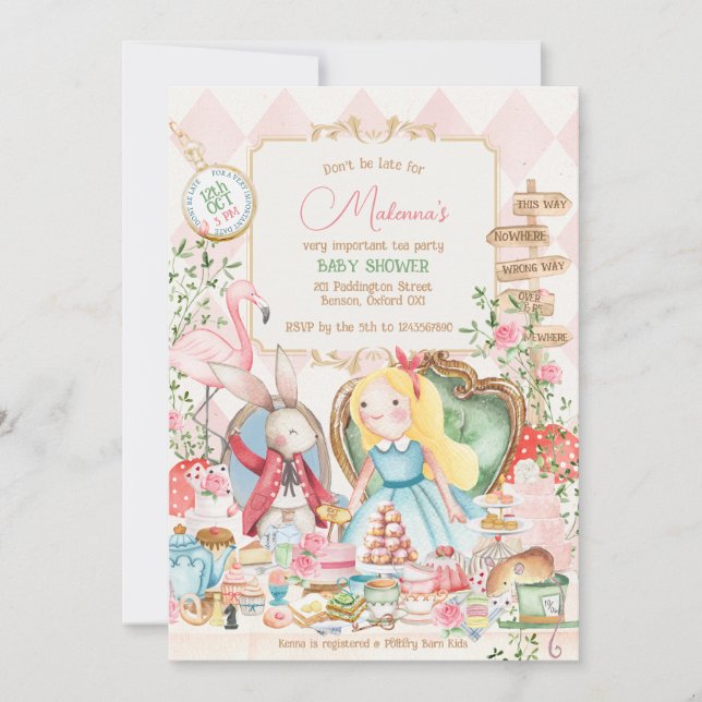 Invitation Alice Adventure dans Woderland Baby shower Tea Par (Devant)