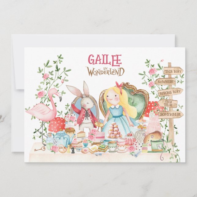 Invitation Alice Adventure en Woderland Anniversaire (Devant)