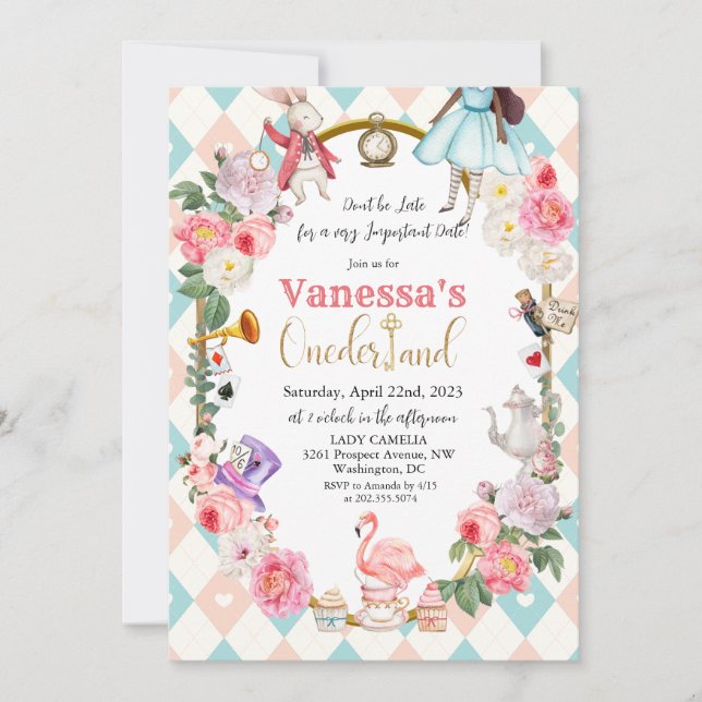 Invitation Alice afro-américaine au pays des merveilles (Devant)