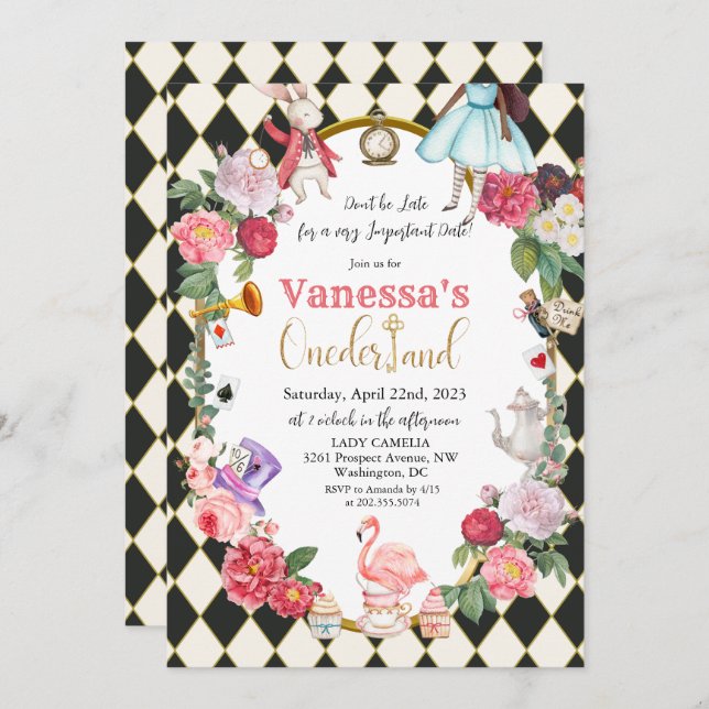 Invitation Alice afro-américaine au pays des merveilles (Devant / Derrière)