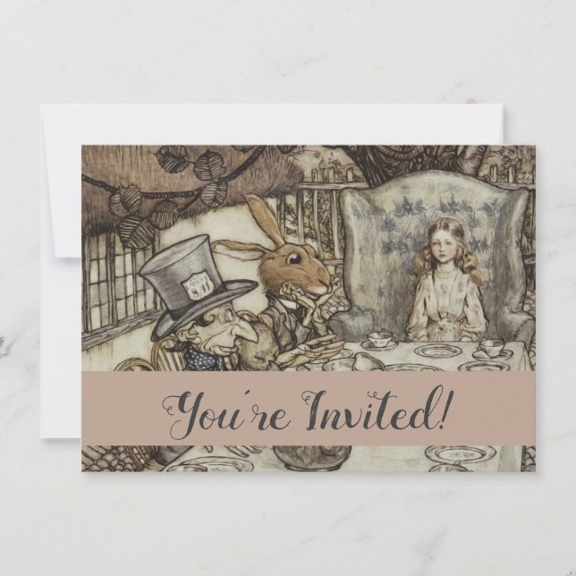 Invitation Alice Anniversaire Non-Anniversaire Lapin Chapeau  (Devant)