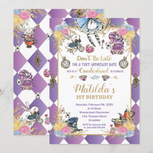 Invitation Alice au pays des merveilles 1er anniversaire Oned