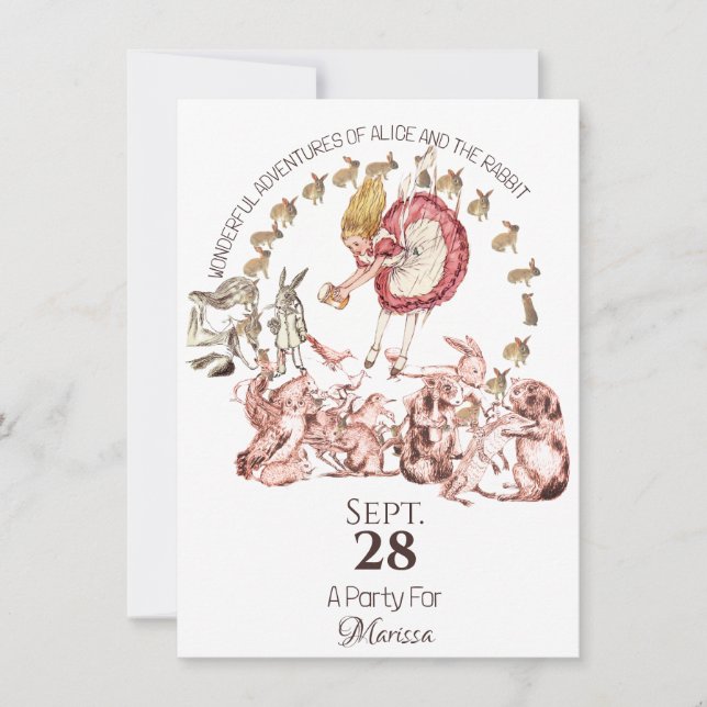 Invitation Alice au pays des merveilles Anniversaire (Devant)