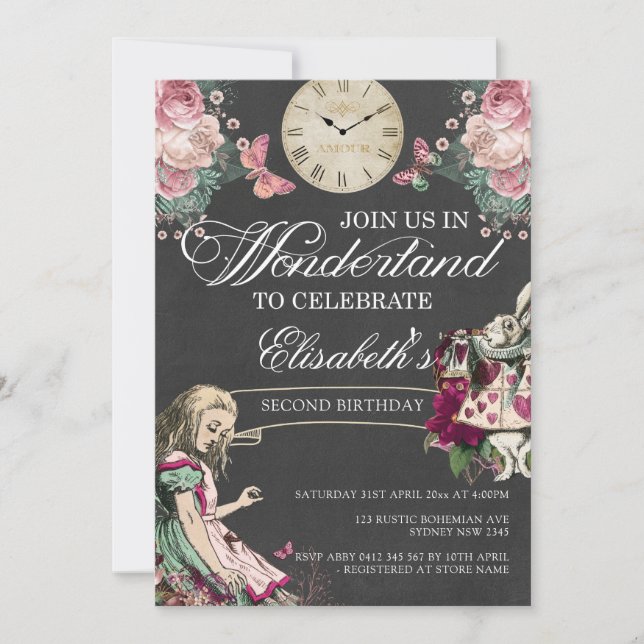 Invitation Alice au pays des merveilles Anniversaire (Devant)
