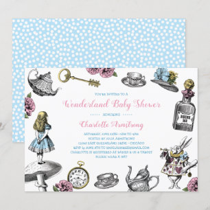Invitation Alice au pays des merveilles Baby shower à points 