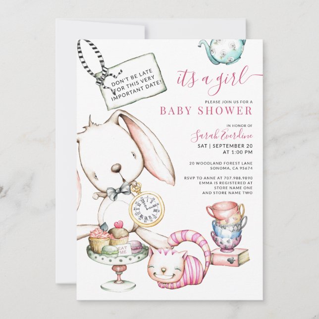 Invitation Alice Au Pays Des Merveilles Baby shower Fille Lap (Devant)