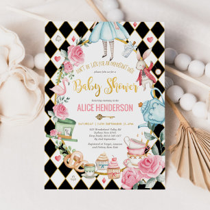 Invitation Alice au pays des merveilles Baby shower Girl Mad