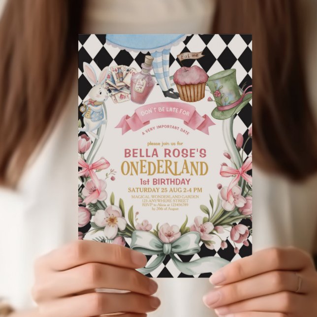 Invitation Alice au pays des merveilles Cadre de fleurs 1er a (Créateur téléchargé)