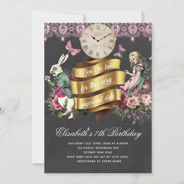 Invitation Alice au pays des merveilles Chalkboard Anniversai (Devant)