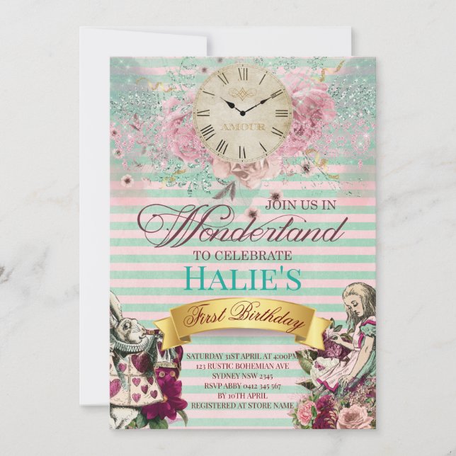 Invitation Alice au pays des merveilles Chalkboard Anniversai (Devant)