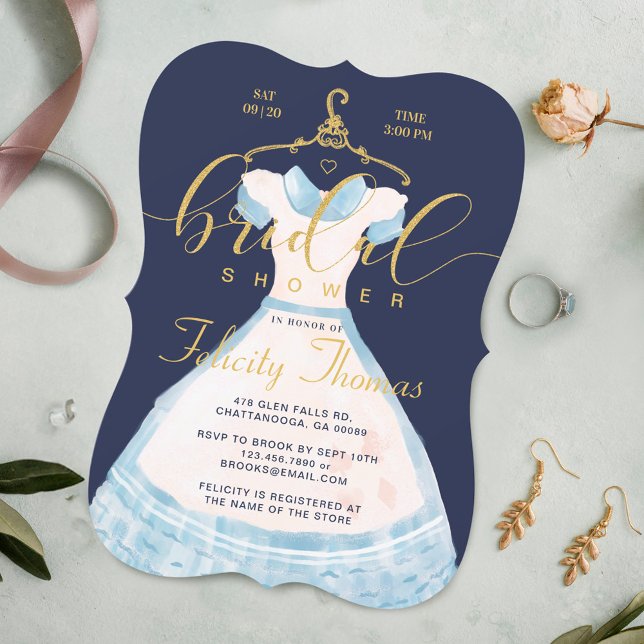 Invitation Alice Au Pays Des Merveilles Chic Robe Bleue Fête  (Alice In Wonderland Chic Blue Dress Bridal Shower Invitation)
