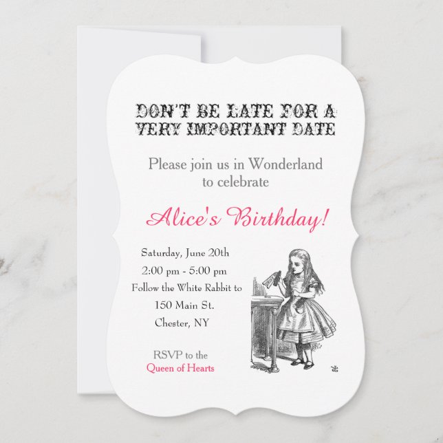Invitation Alice au pays des merveilles fête d'anniversaire p (Devant)