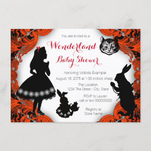 Invitation Alice au pays des merveilles Fête de bébé Rouge No