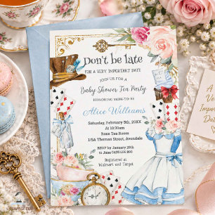 Invitation Alice au Pays des Merveilles Fête de Thé pour Baby