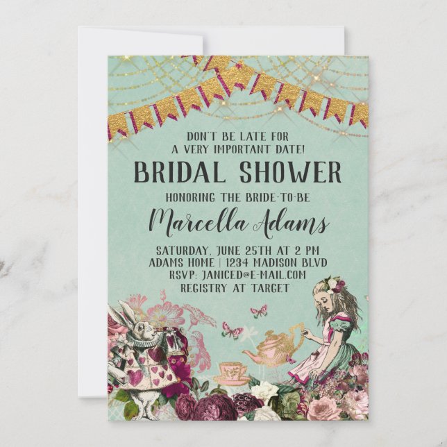 Invitation Alice au pays des merveilles Fête des mariées (Devant)