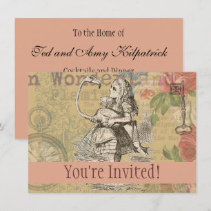 Invitation Alice au pays des merveilles Flamant rose classiqu