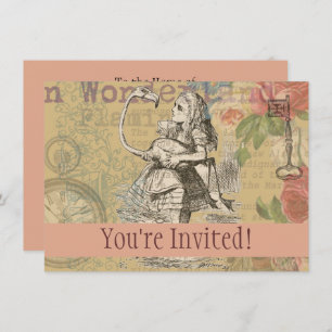 Invitation Alice au pays des merveilles Flamant rose classiqu