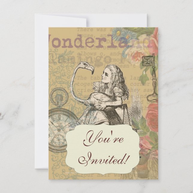 Invitation Alice au pays des merveilles Flamant rose classiqu (Devant)