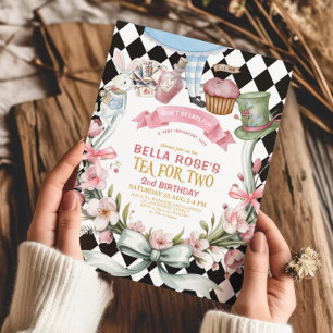 Invitation Alice au pays des merveilles fleur 2e anniversaire
