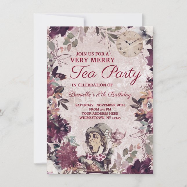 Invitation Alice au pays des merveilles Mad Hatday Tea Party (Devant)